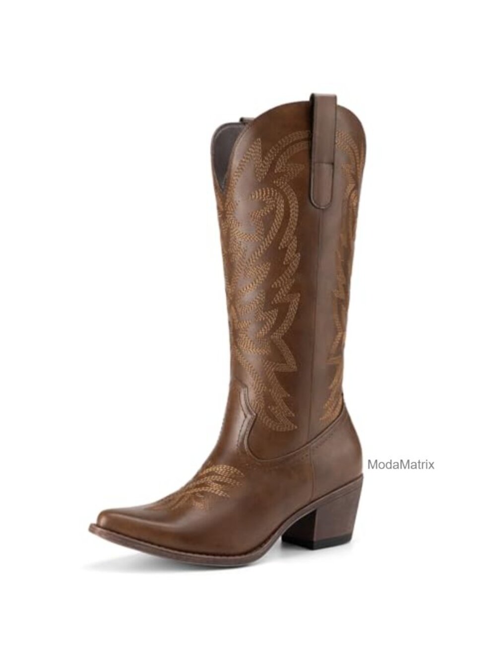 Western Cowboy Boots Faux Leather Square Toe Mid Calf Block Heel